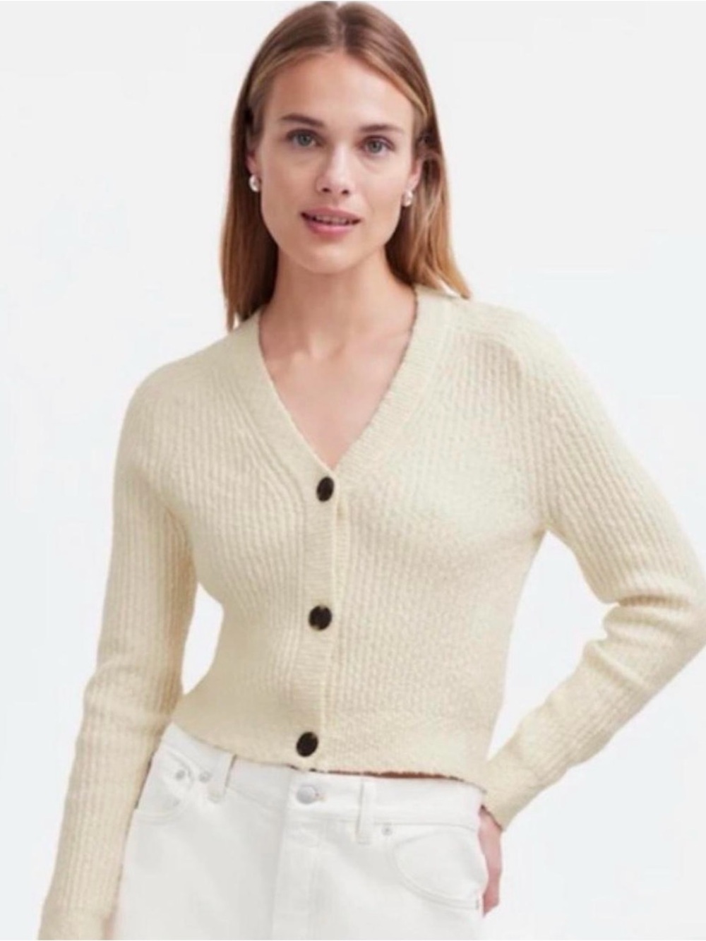Madewell Cream Cropped Boucle Cardigan